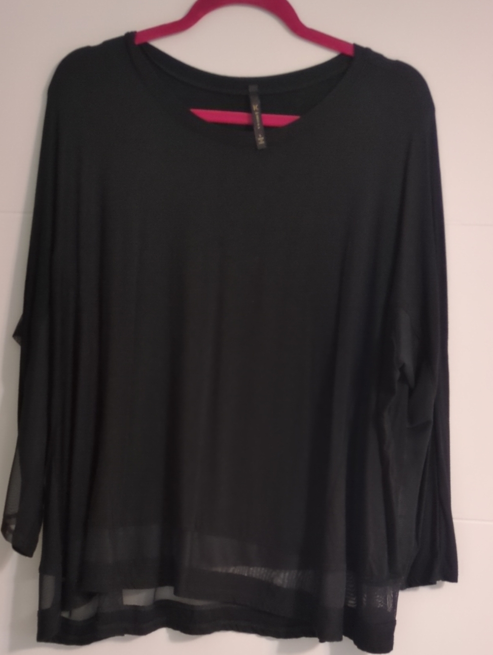 Ic By Connie K Black Women's Lightweight Long-Sleeve Mesh Top Minimalist Sz L